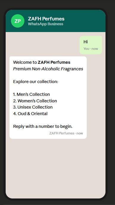 ZAFH Perfumes WhatsApp catalog