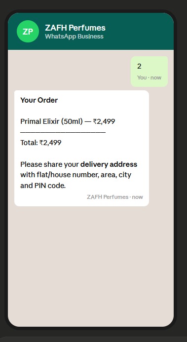 ZAFH Perfumes order summary
